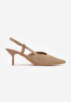 Ciemnobeżowe Ażurowe Sandały na Szpilce Slingback Erilise