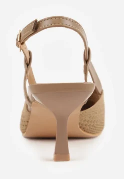 Ciemnobeżowe Ażurowe Sandały na Szpilce Slingback Erilise
