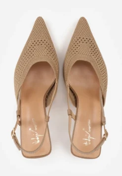 Ciemnobeżowe Ażurowe Sandały na Szpilce Slingback Erilise