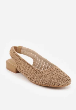 Ciemnobeżowe Balerinki Slingback VICES z Cholewką z Plecionki Lilinova