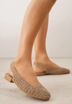 Ciemnobeżowe Balerinki Slingback VICES z Cholewką z Plecionki Lilinova