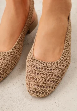 Ciemnobeżowe Balerinki Slingback VICES z Cholewką z Plecionki Lilinova