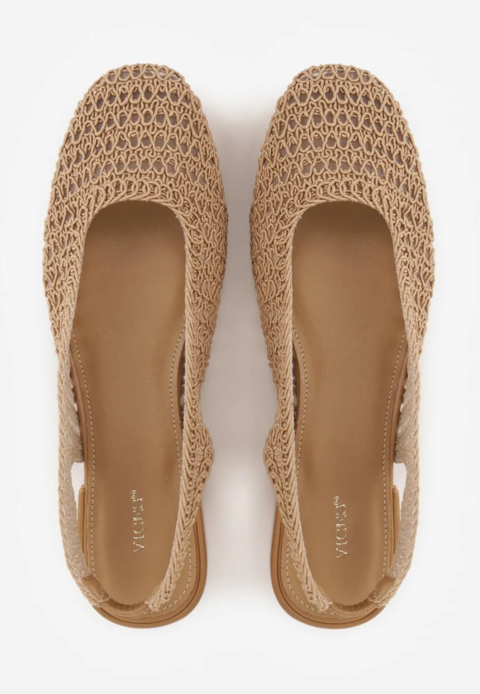 Ciemnobeżowe Balerinki Slingback VICES z Cholewką z Plecionki Lilinova