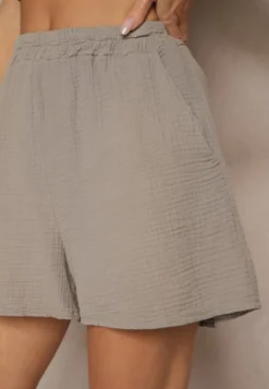 Ciemnobeżowe Basicowe Szorty z Bawełny High Waist Naldelle