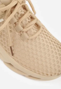 Ciemnobeżowe Buty Sportowe Sneakersy na Platformie Ozdobionej Tłoczeniem Teliriella