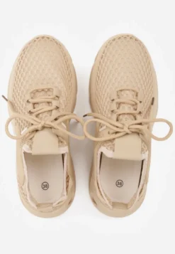 Ciemnobeżowe Buty Sportowe Sneakersy na Platformie Ozdobionej Tłoczeniem Teliriella