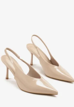 Ciemnobeżowe Czółenka Sandały Slingback Vices na Obcasie Typu Szpilka Tilionea