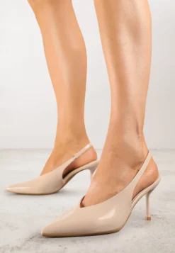 Ciemnobeżowe Czółenka Sandały Slingback Vices na Obcasie Typu Szpilka Tilionea
