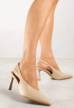 Ciemnobeżowe Czółenka Sandały Vices na Szpilce Slingback Kolliva