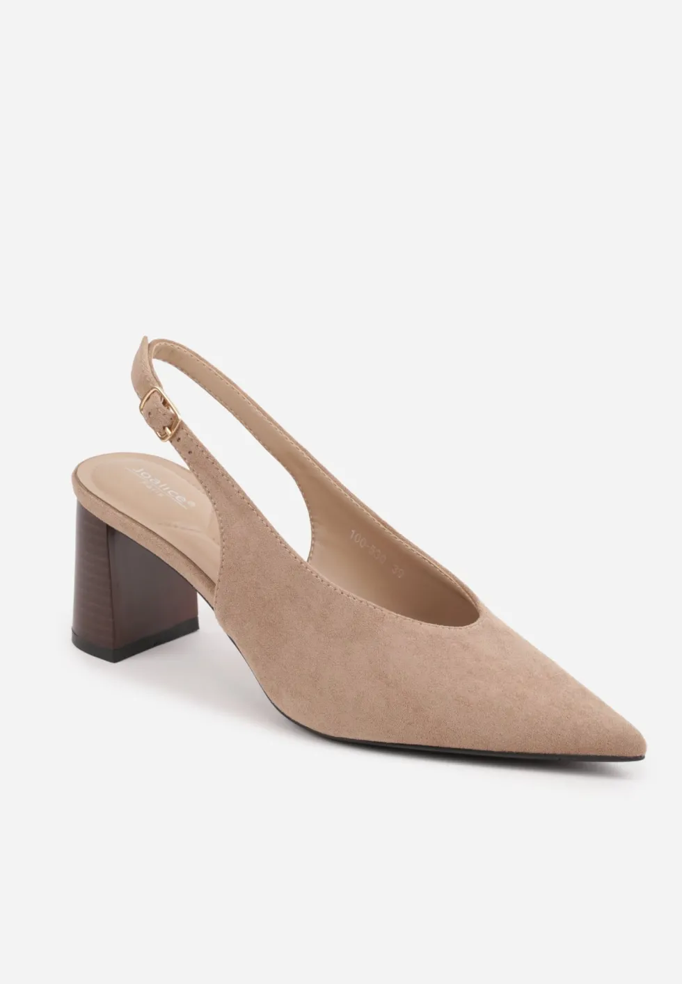 Ciemnobeżowe Czółenka Slingback o Fakturze Zamszu na Słupkowym Obcasie Facena