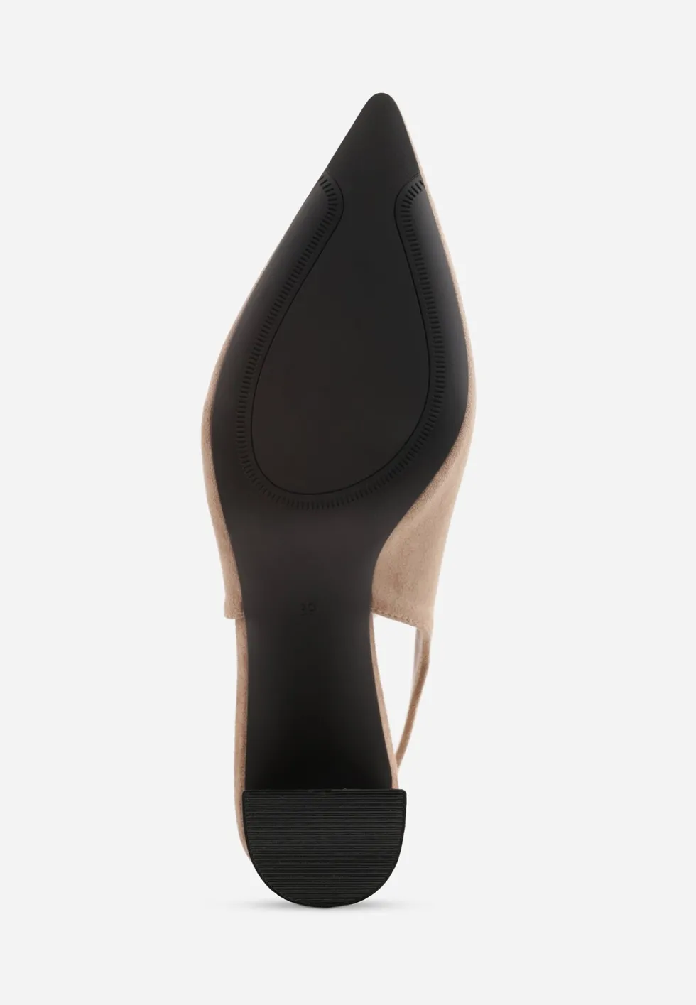Ciemnobeżowe Czółenka Slingback o Fakturze Zamszu na Słupkowym Obcasie Facena