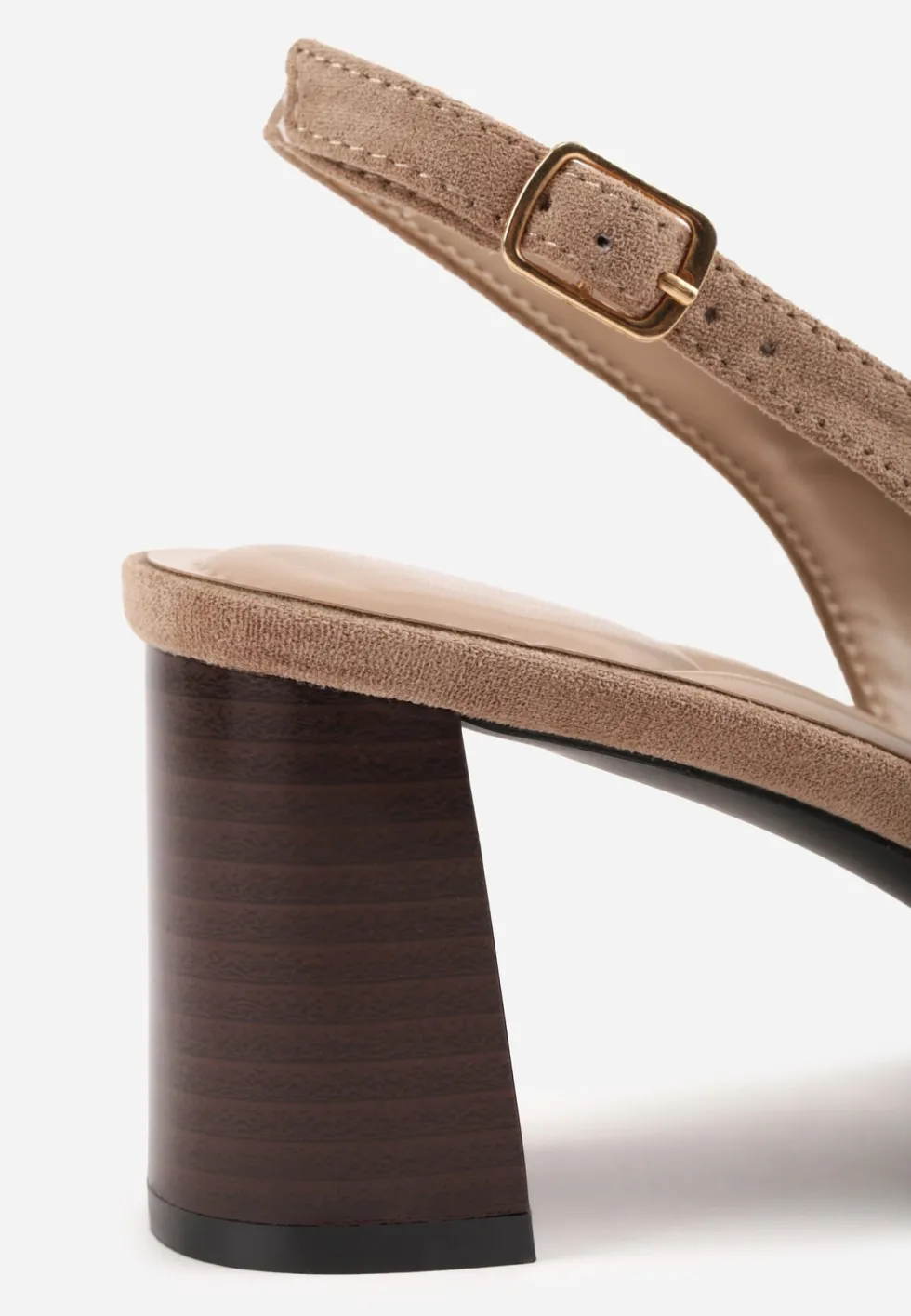 Ciemnobeżowe Czółenka Slingback o Fakturze Zamszu na Słupkowym Obcasie Facena