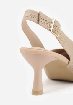 Ciemnobeżowe Czółenka Slingback VICES z Tkaniny na Niskim Obcasie z Wkładką Soft-Pillow Orinysha