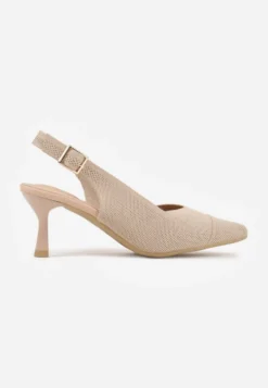 Ciemnobeżowe Czółenka Slingback VICES z Tkaniny na Niskim Obcasie z Wkładką Soft-Pillow Orinysha