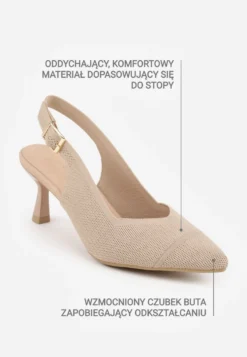 Ciemnobeżowe Czółenka Slingback VICES z Tkaniny na Niskim Obcasie z Wkładką Soft-Pillow Orinysha