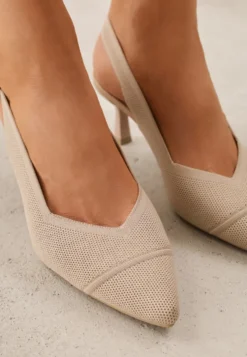 Ciemnobeżowe Czółenka Slingback VICES z Tkaniny na Niskim Obcasie z Wkładką Soft-Pillow Orinysha