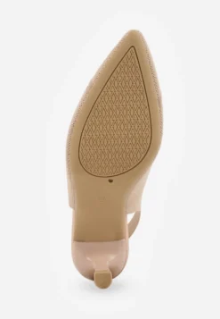 Ciemnobeżowe Czółenka Slingback VICES z Tkaniny na Niskim Obcasie z Wkładką Soft-Pillow Orinysha