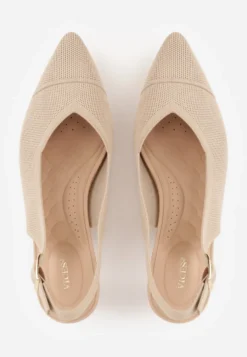 Ciemnobeżowe Czółenka Slingback VICES z Tkaniny na Niskim Obcasie z Wkładką Soft-Pillow Orinysha