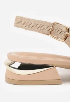 Ciemnobeżowe Czółenka Slingback VICES z Miękkiej Dzianiny na Niskim Obcasie z Wkładką Soft-Pillow Olitia