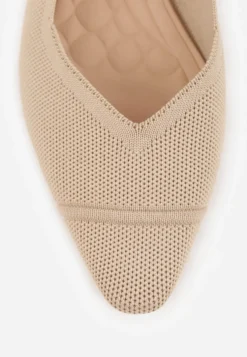 Ciemnobeżowe Czółenka Slingback VICES z Miękkiej Dzianiny na Niskim Obcasie z Wkładką Soft-Pillow Olitia