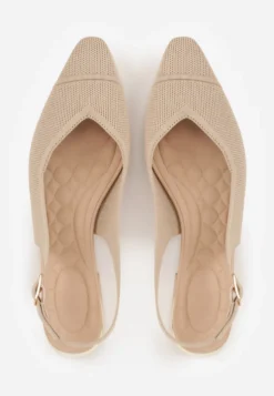 Ciemnobeżowe Czółenka Slingback VICES z Miękkiej Dzianiny na Niskim Obcasie z Wkładką Soft-Pillow Olitia