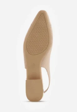 Ciemnobeżowe Czółenka Slingback VICES z Miękkiej Dzianiny na Niskim Obcasie z Wkładką Soft-Pillow Olitia