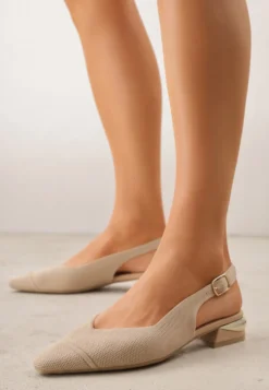 Ciemnobeżowe Czółenka Slingback VICES z Miękkiej Dzianiny na Niskim Obcasie z Wkładką Soft-Pillow Olitia