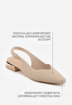 Ciemnobeżowe Czółenka Slingback VICES z Miękkiej Dzianiny na Niskim Obcasie z Wkładką Soft-Pillow Olitia