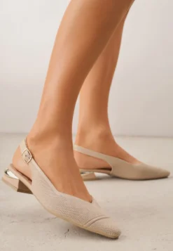 Ciemnobeżowe Czółenka Slingback VICES z Miękkiej Dzianiny na Niskim Obcasie z Wkładką Soft-Pillow Olitia