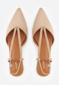 Ciemnobeżowe Czółenka Slingback VICES z Imitacji Zamszu na Klockowym Obcasie Adophaia