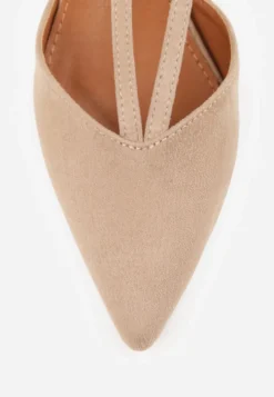 Ciemnobeżowe Czółenka Slingback VICES z Imitacji Zamszu na Klockowym Obcasie Adophaia