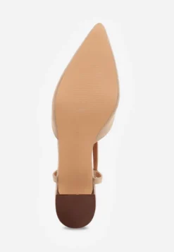 Ciemnobeżowe Czółenka Slingback VICES z Imitacji Zamszu na Klockowym Obcasie Adophaia