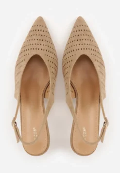 Ciemnobeżowe Czółenka Slingback VICES na Kaczuszce z Ażurową Cholewką Klephei