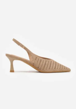 Ciemnobeżowe Czółenka Slingback VICES na Kaczuszce z Ażurową Cholewką Klephei
