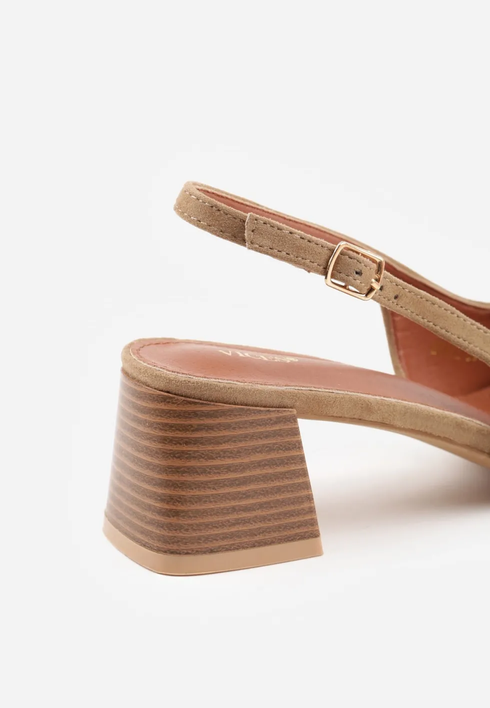 Ciemnobeżowe Czółenka VICES Slingback na Geometrycznym Słupku Messeleia