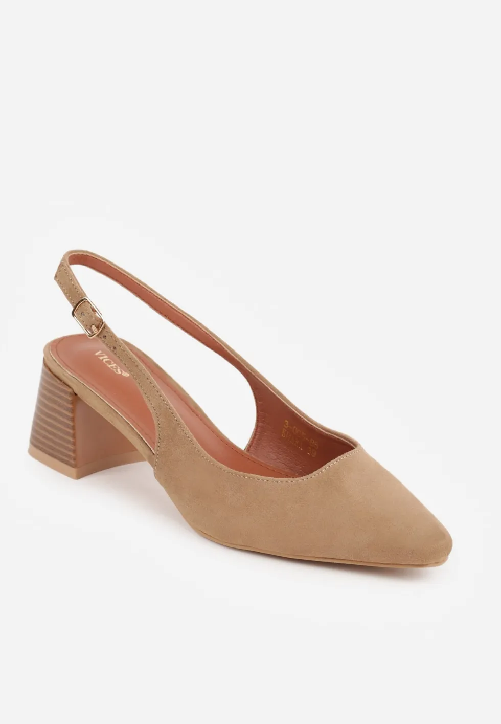 Ciemnobeżowe Czółenka VICES Slingback na Geometrycznym Słupku Messeleia