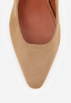 Ciemnobeżowe Czółenka VICES Slingback na Geometrycznym Słupku Messeleia