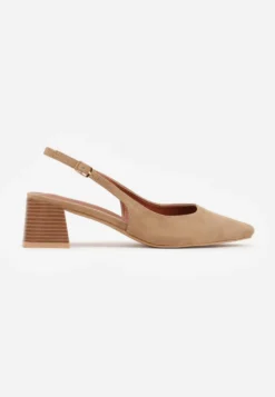 Ciemnobeżowe Czółenka VICES Slingback na Geometrycznym Słupku Messeleia