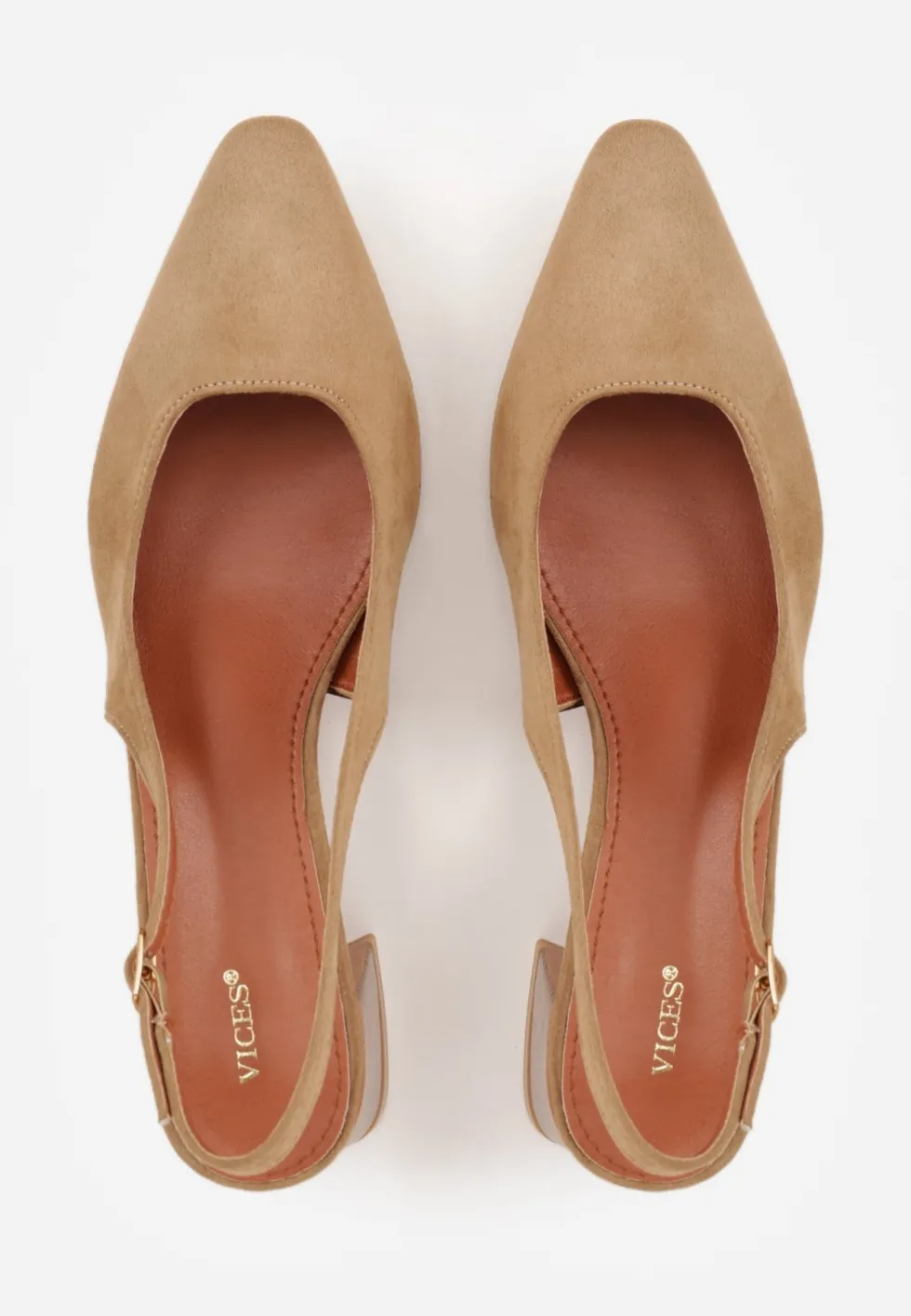 Ciemnobeżowe Czółenka VICES Slingback na Geometrycznym Słupku Messeleia