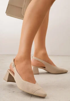 Ciemnobeżowe Czółenka VICES Soft Fit Slingback na Lakierowanym Słupku z Elastyczną Cholewką Comfort Coromenis