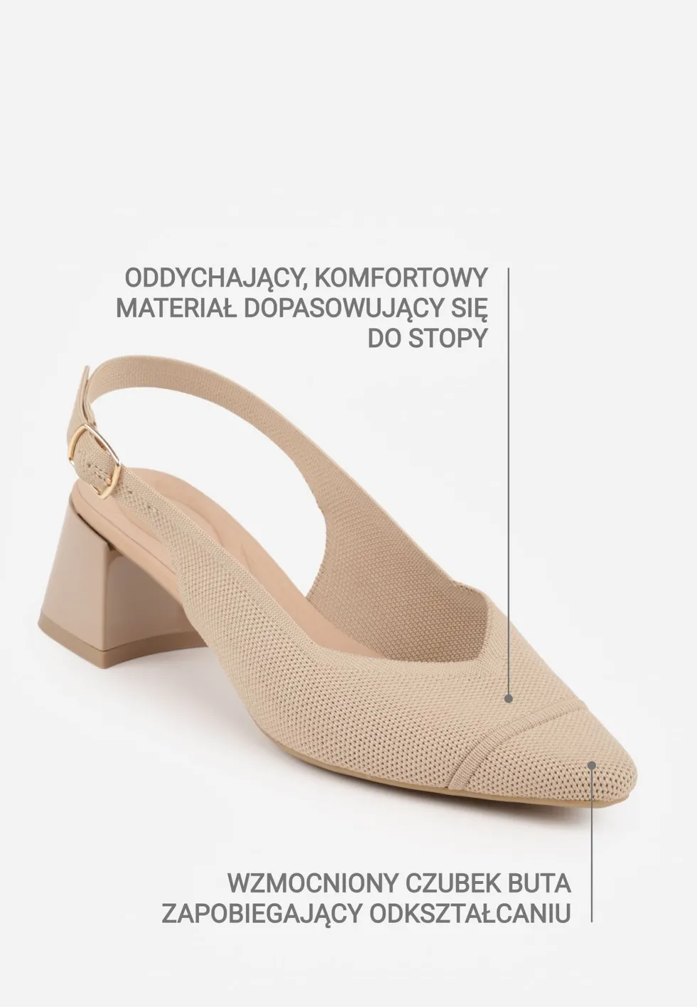 Ciemnobeżowe Czółenka VICES Soft Fit Slingback na Lakierowanym Słupku z Elastyczną Cholewką Comfort Coromenis