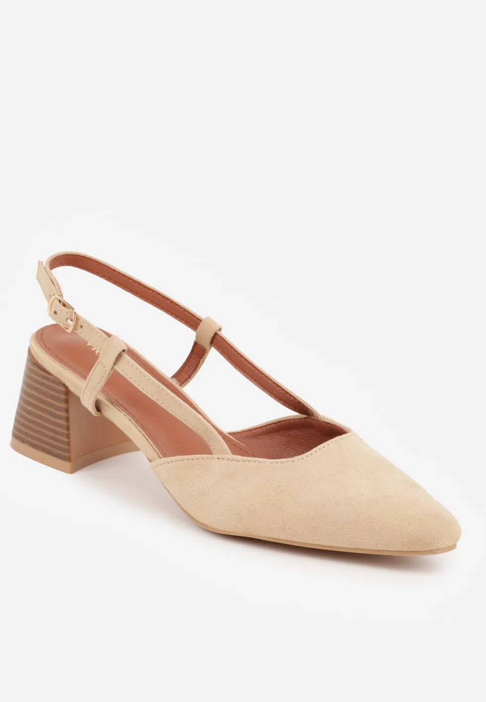 Ciemnobeżowe Czółenka VICES w Stylu Slingback na Słupku Synossia