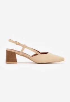 Ciemnobeżowe Czółenka VICES w Stylu Slingback na Słupku Synossia