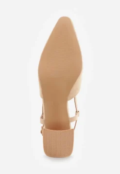 Ciemnobeżowe Czółenka VICES w Stylu Slingback na Słupku Synossia