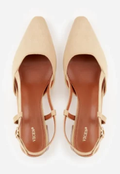 Ciemnobeżowe Czółenka VICES w Stylu Slingback na Słupku Synossia