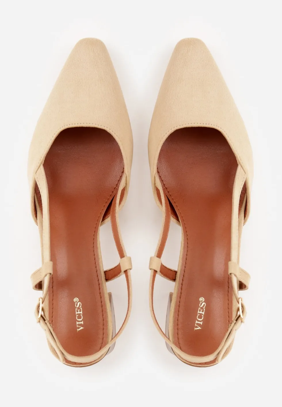 Ciemnobeżowe Czółenka VICES w Stylu Slingback na Słupku Synossia