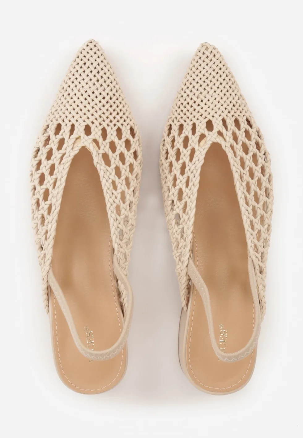 Ciemnobeżowe Czółenka VICES w typie Slingback z Ażurową Plecioną Cholewką na Słupku Chelvianna