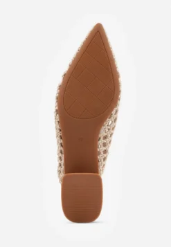Ciemnobeżowe Czółenka VICES w typie Slingback z Ażurową Plecioną Cholewką na Słupku Chelvianna