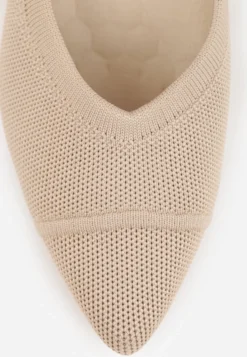 Ciemnobeżowe Czółenka VICES z Dzianiny na Geometrycznym Słupku z Wkładką Soft-Step Daphilane