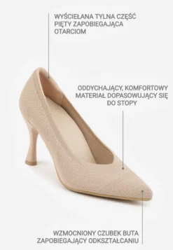 Ciemnobeżowe Dzianinowe Szpilki VICES z Wkładką Soft-Pillow i Miękkim Zapiętkiem Thene